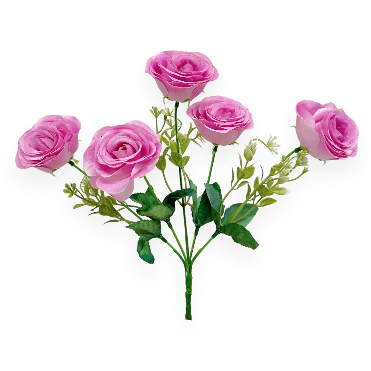 Buchet Artificial 5 Fire Trandafir cu Mini Eucalipt Violet Pal