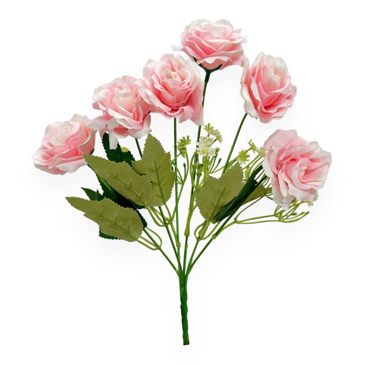 Buchet Artificial 6 Trandafiri cu Gypsophila Roz