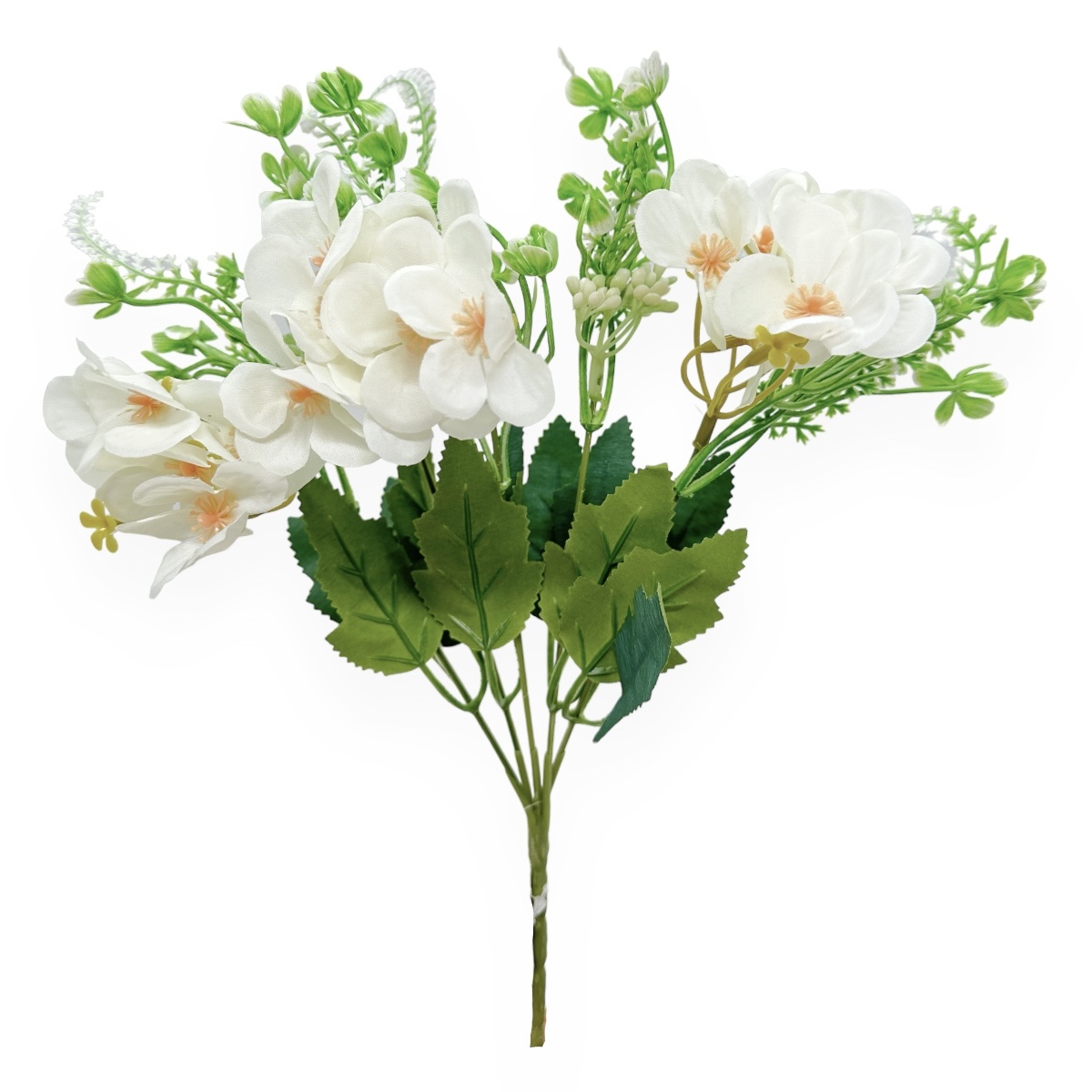 Buchet Artificial 5 Fire Hortensie si Verdeata Alb