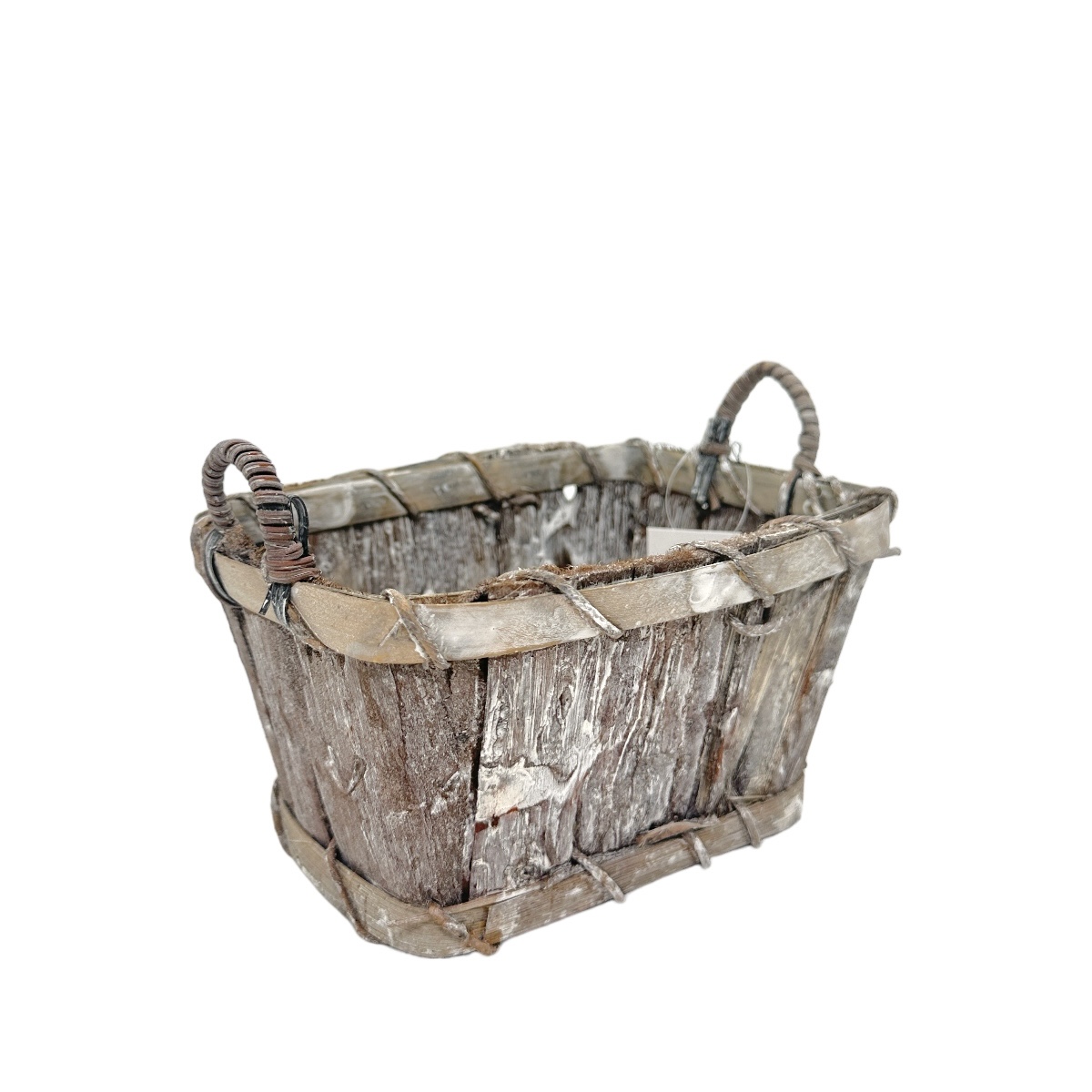 Cos lemn dreptunghic mic cu manere gri vintage