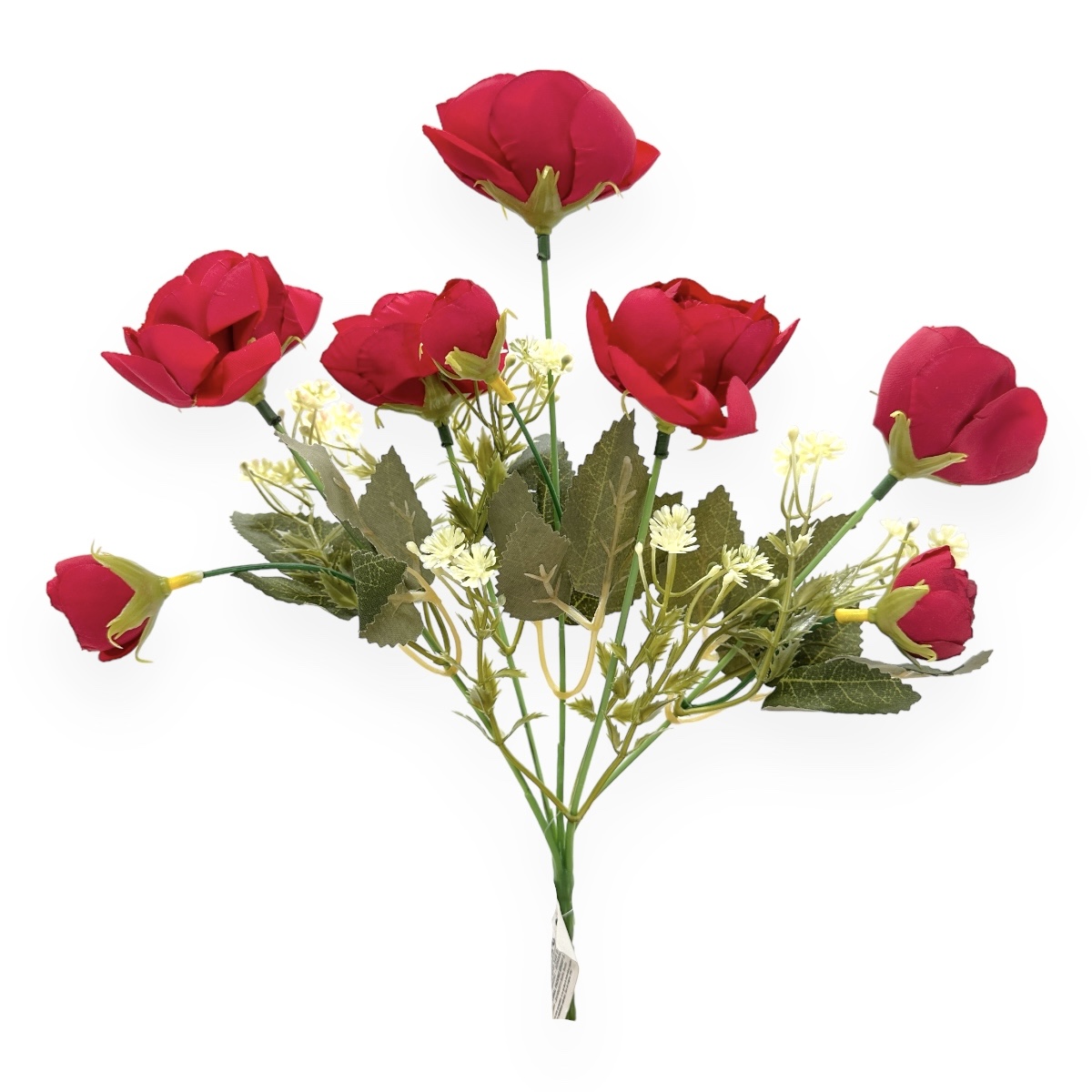 Buchet Artificial 5 Fire Mini Bujor cu Boboci Rosu