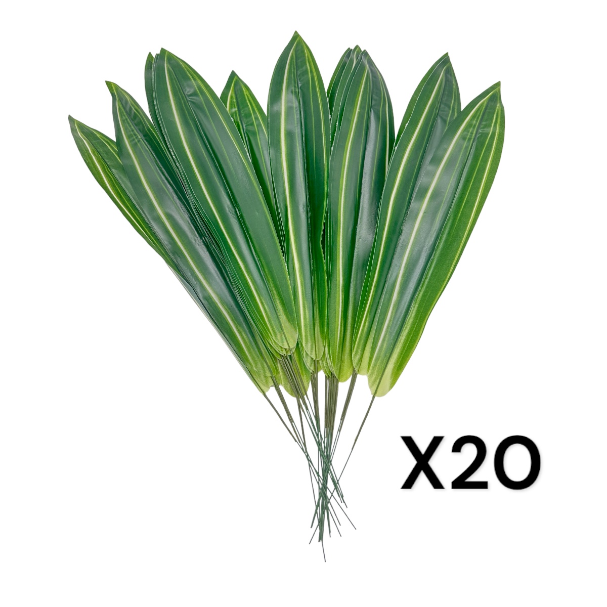 Set 20 Frunze Artificiale Aspidistra Verde cu Alb