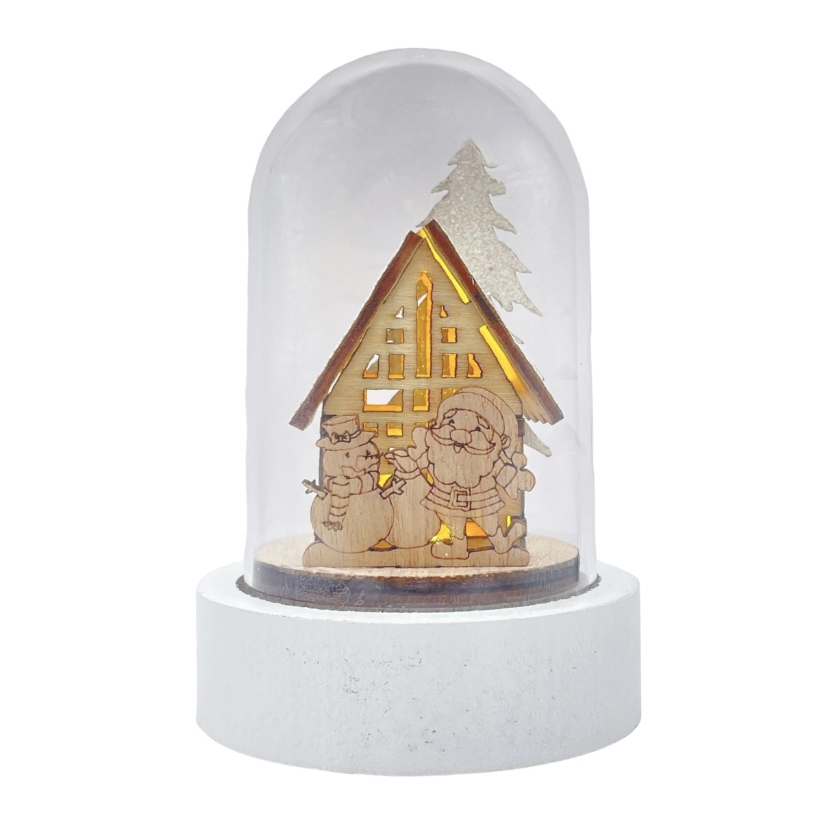Mini Cupola Decor Craciun cu Led - Model Mos Craciun cu Om de Zapada