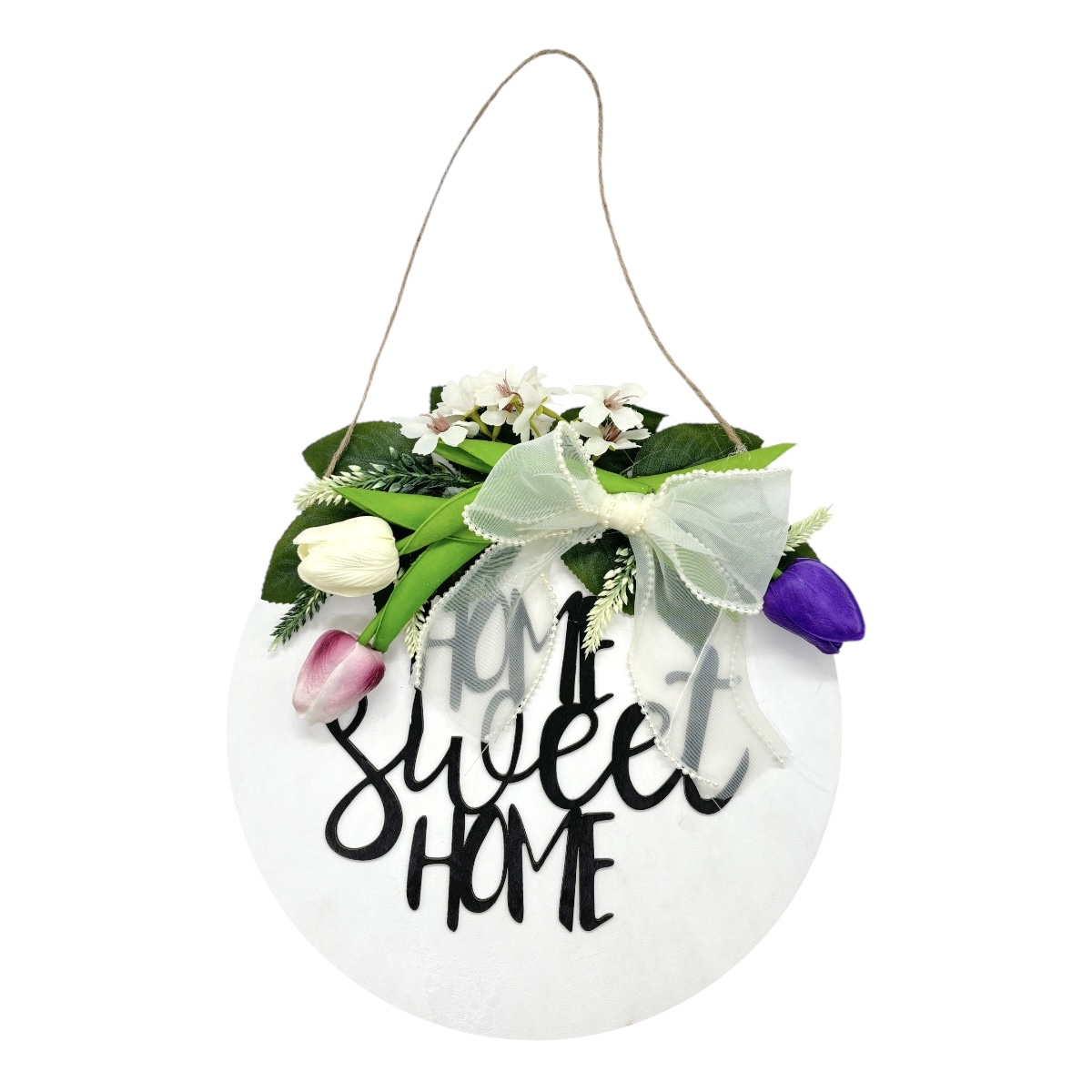 Aranjament Floral pe Suport din Lemn Rotund Home Sweet Home