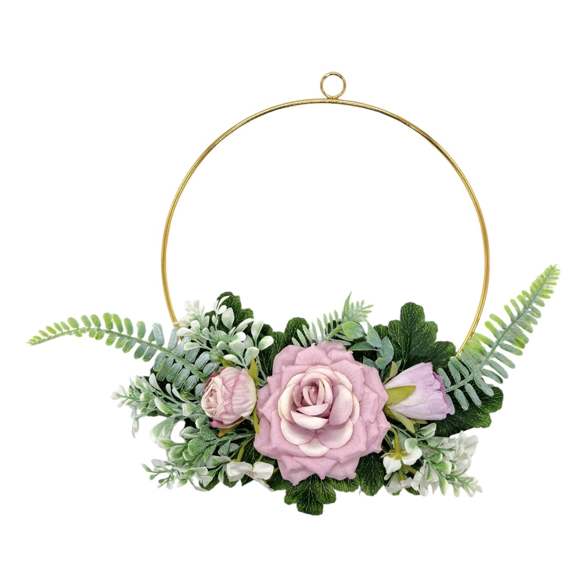 Aranjament Floral pe Inel Metalic Cu Trandafiri Roze
