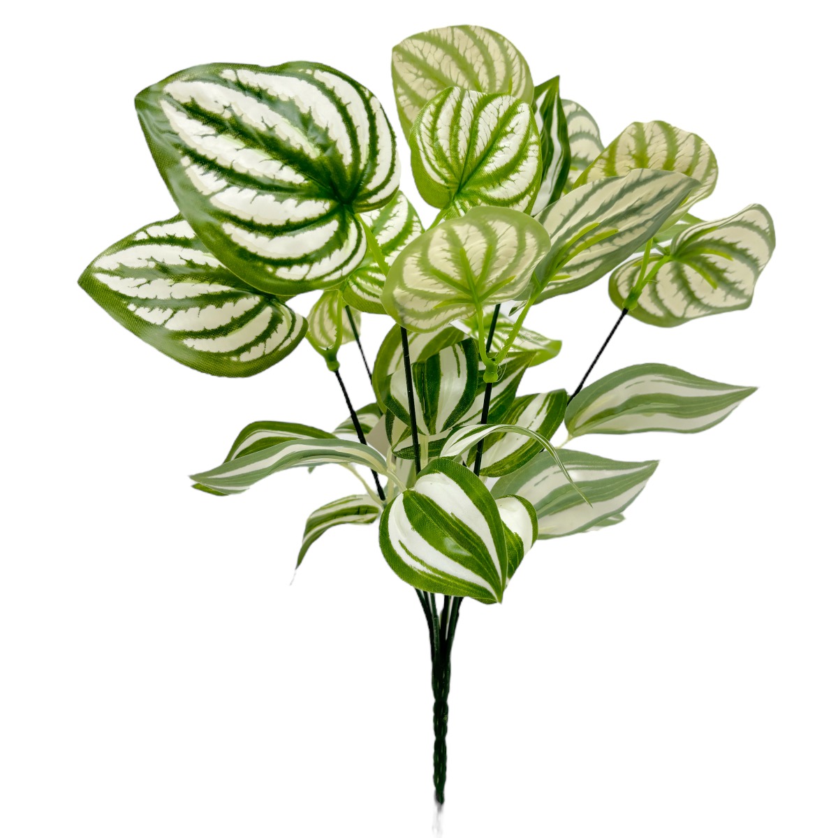 Buchet Artificial 7 Fire  Mixte Ficus si Calathea Verde cu Alb