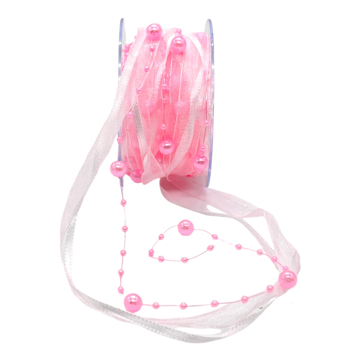 Rola Sirag Margele Mixte cu Satin si Organza 5M Roz Baby
