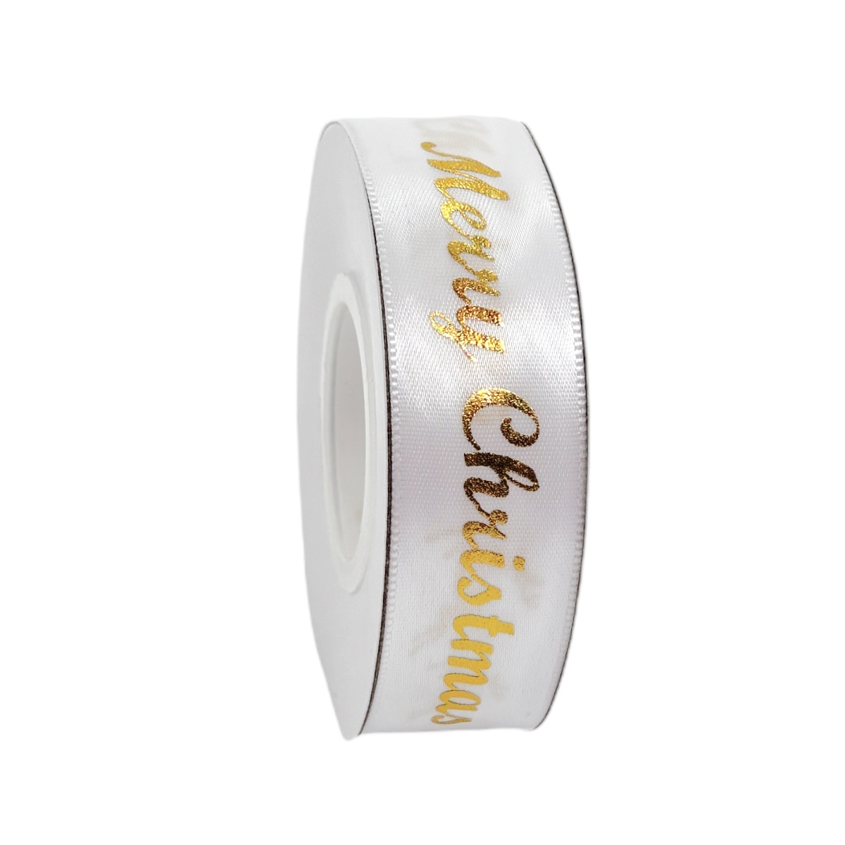 Rola Textila 2.5cm x 23m Merry Christmas si Reni alb