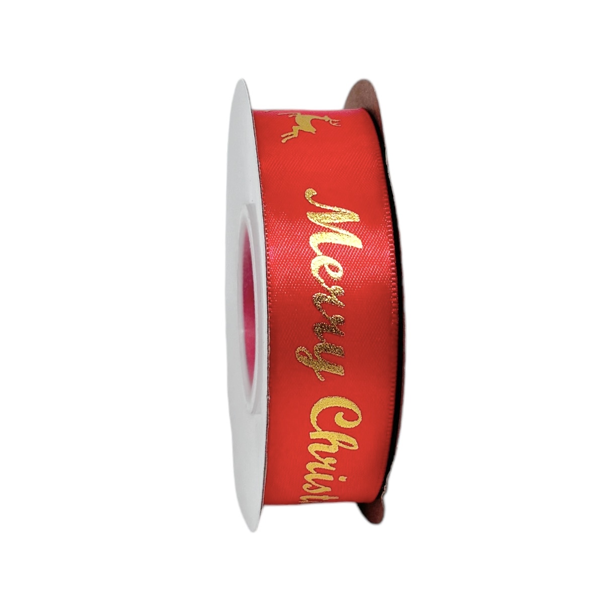 Rola Textila 2.5cm x 23m Merry Christmas si Reni rosu
