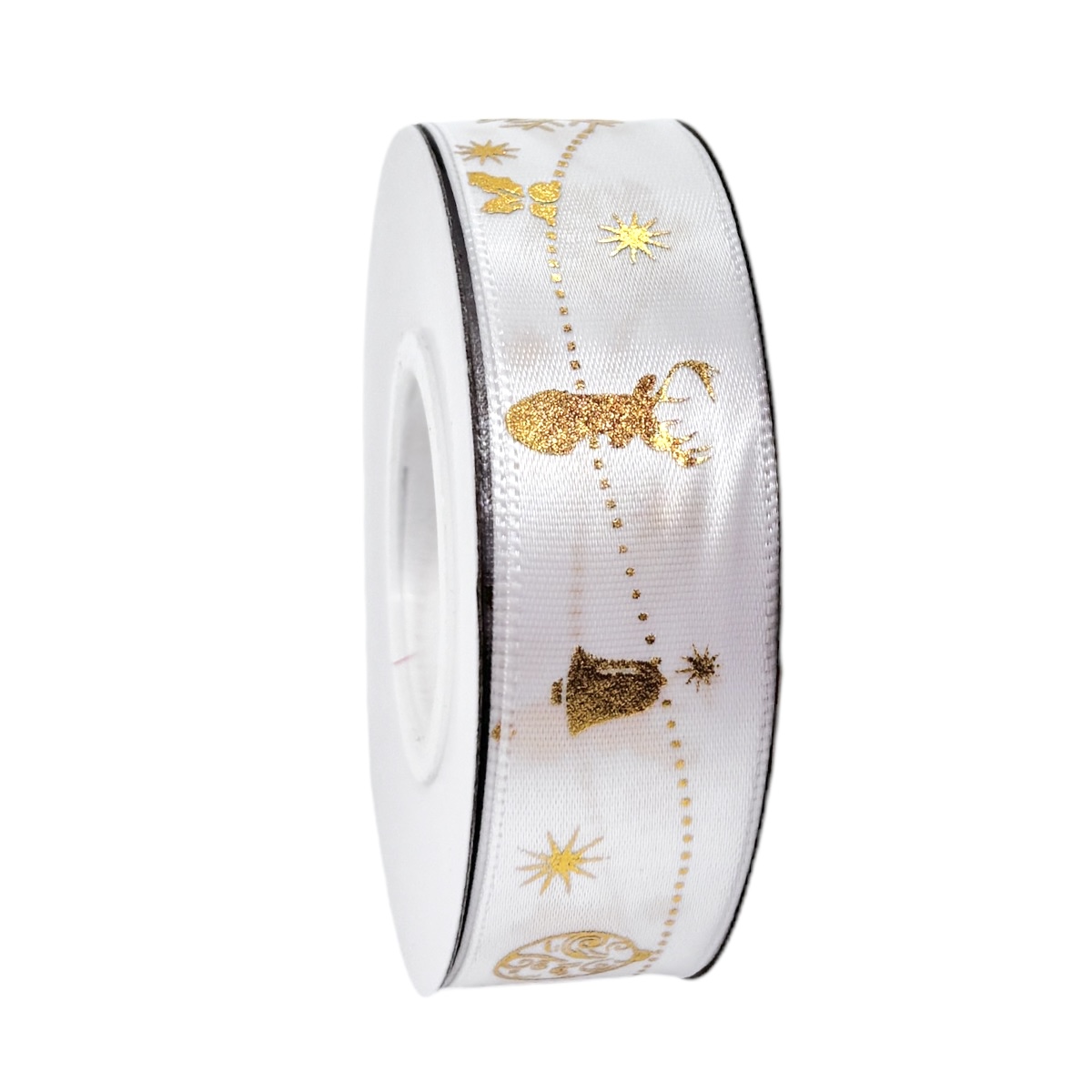 Rola Textila   2.5cm x 23m Merry Christmas si Ghirlanda alb
