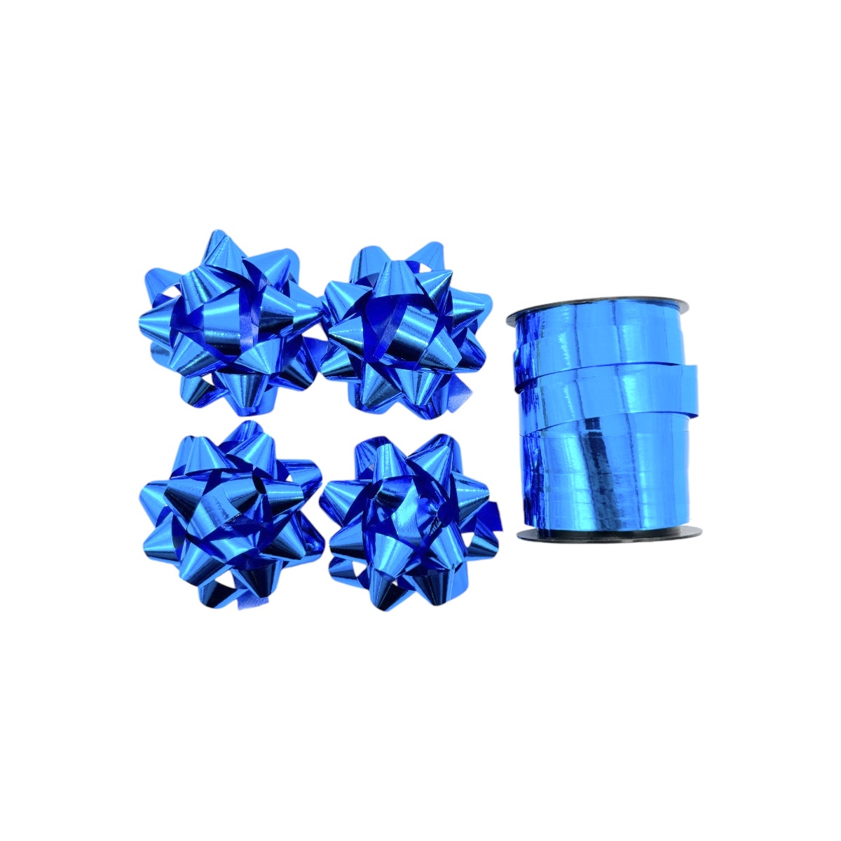 Set 4 Funde 5.5cm cu Adeziv si Rola 10m Albastru Metalizat