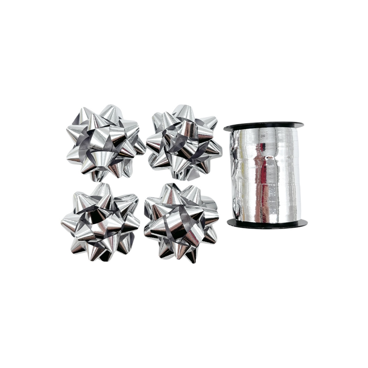Set 4 Funde 5.5cm cu Adeziv si Rola 10m Argintiu Metalizat