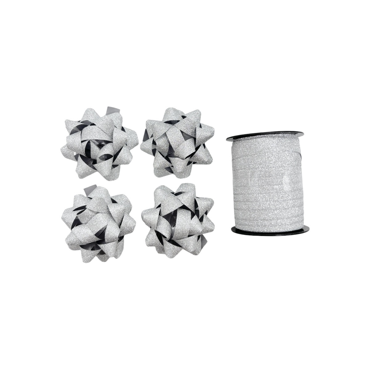 Set 4 Funde 5.5cm cu Adeziv si Rola 10m Argintiu Glitter