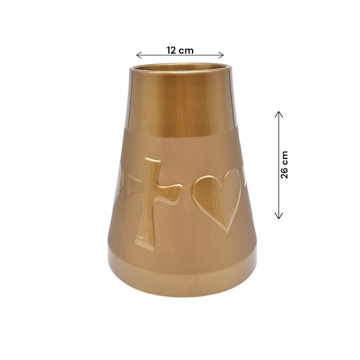 Vaza Plastic Cruce si Inima 12x26 Auriu