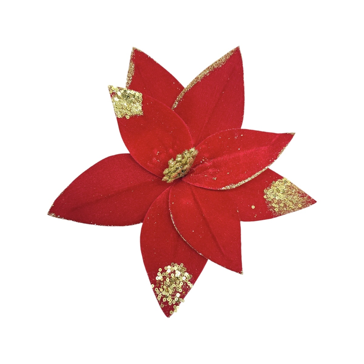 Craciunita Decorativa Rosu Catifea si Glitter Auriu 28cm