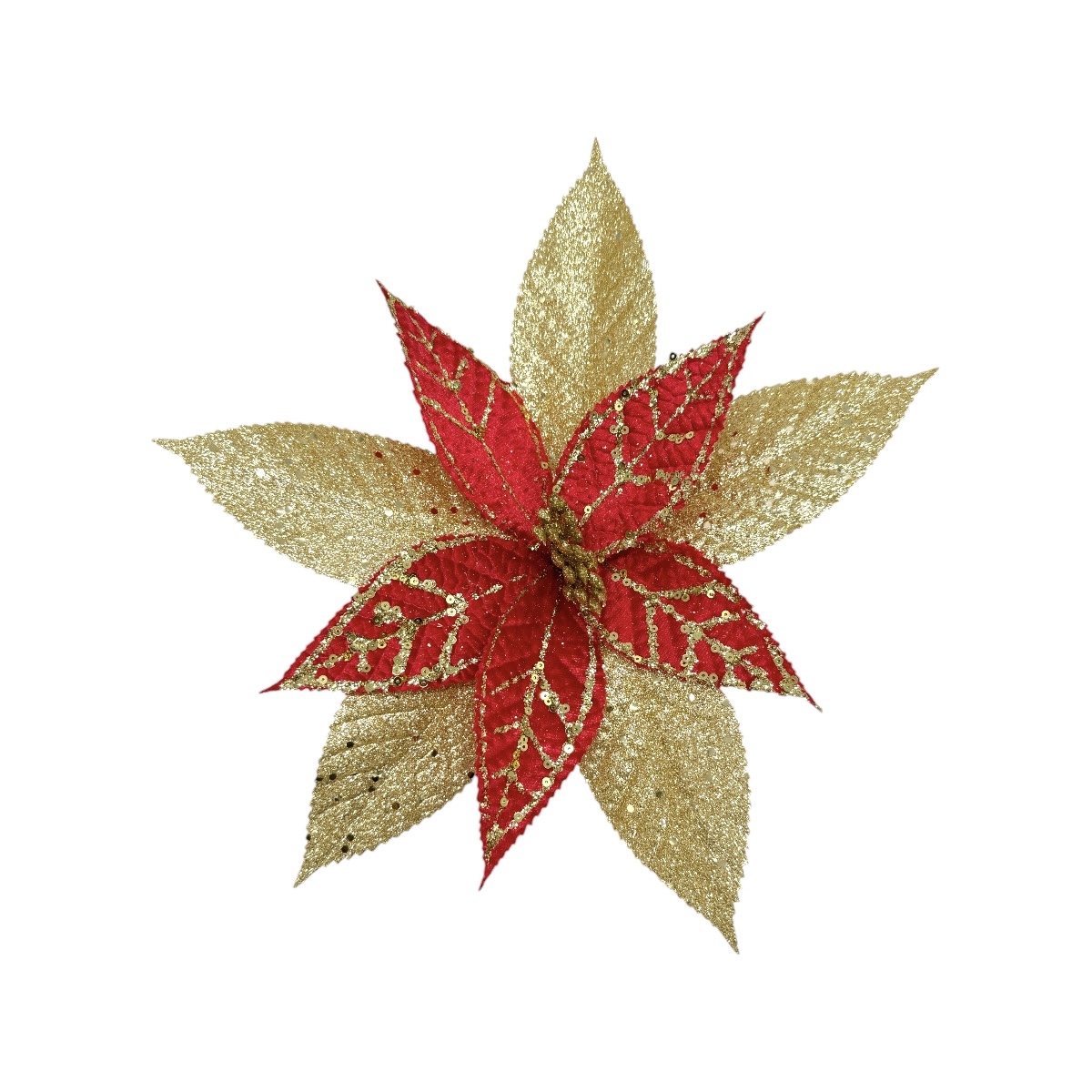 Craciunita Decorativa Rosu cu Auriu Glitter 30cm