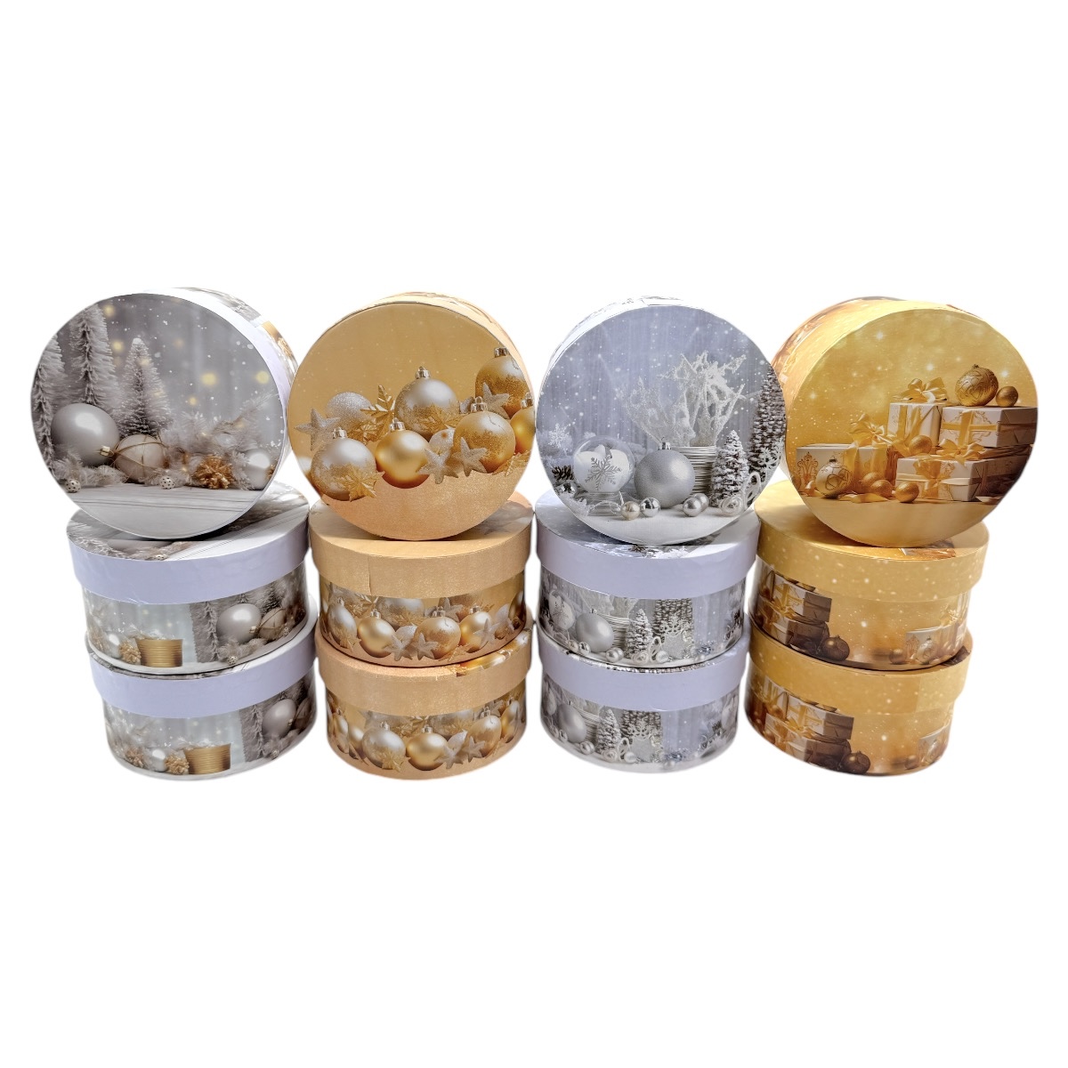 Set 12 Cutii Rotunde Mici Model Globuri Gri Auriu