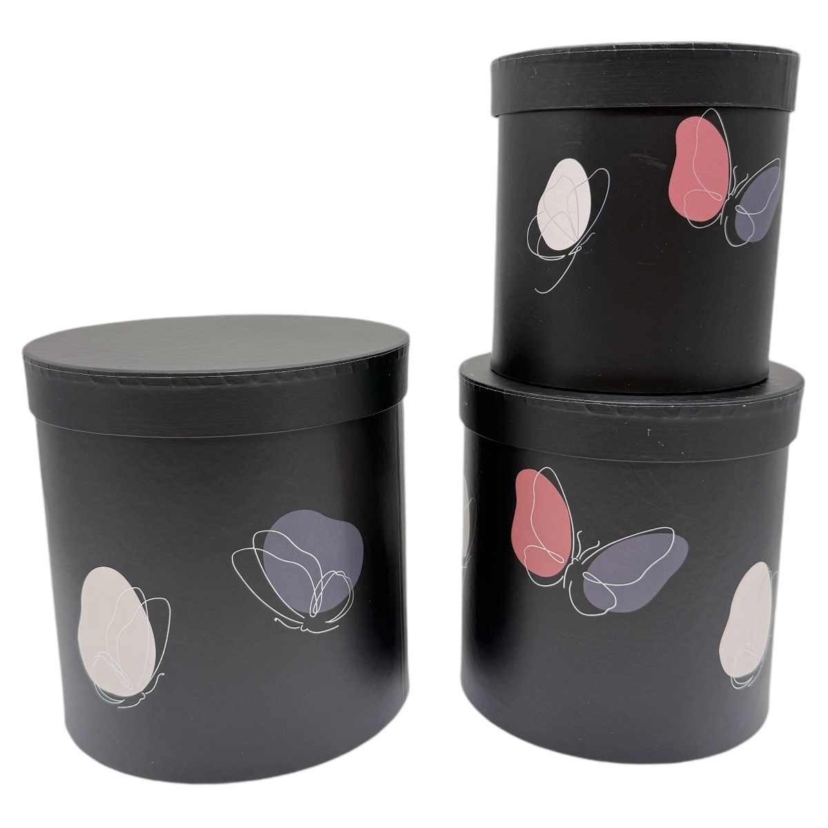 Set 3 Cutii Cilindrice Butterfly Splash Negru