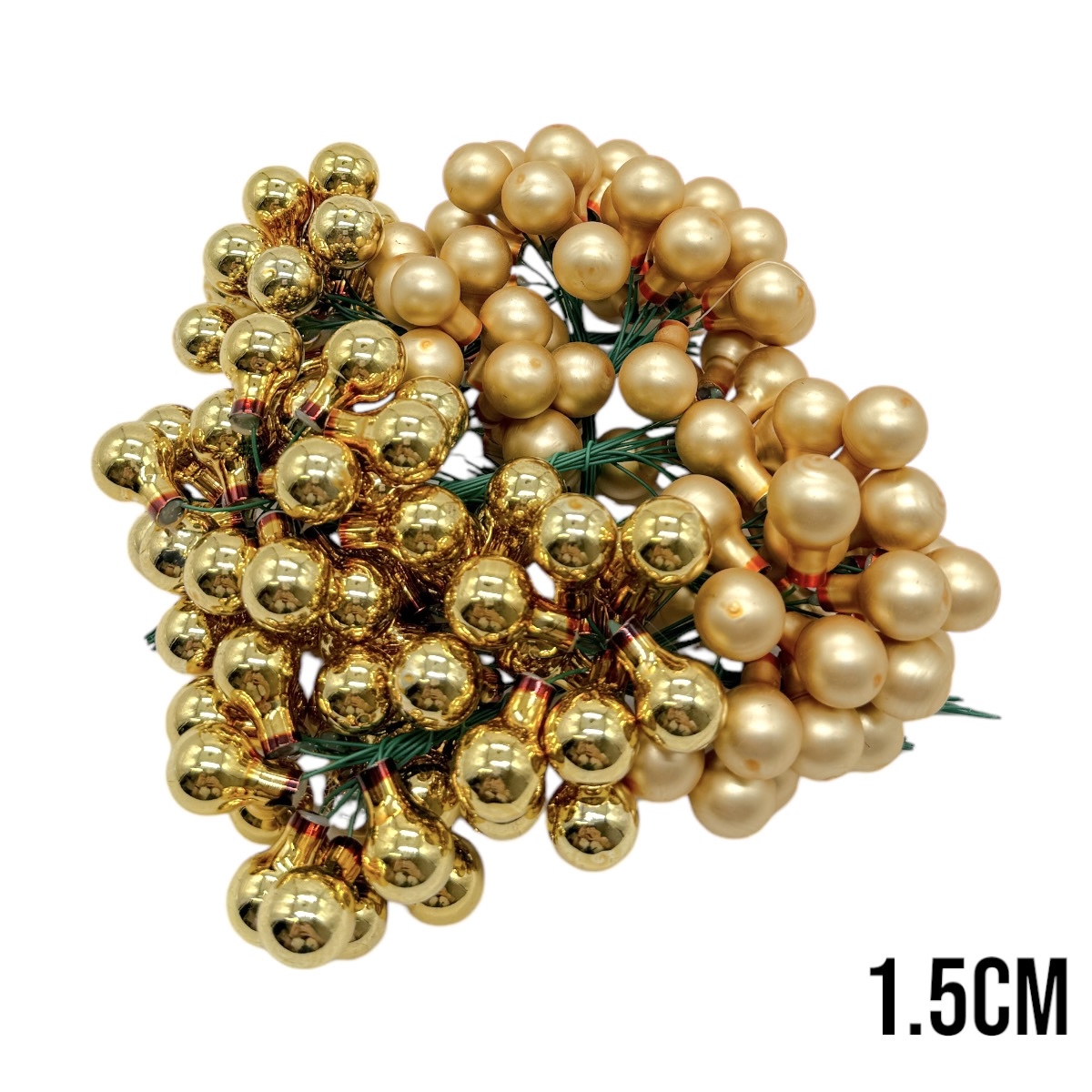 Set 144 Globuri Pe Sarma 1.5cm Auriu