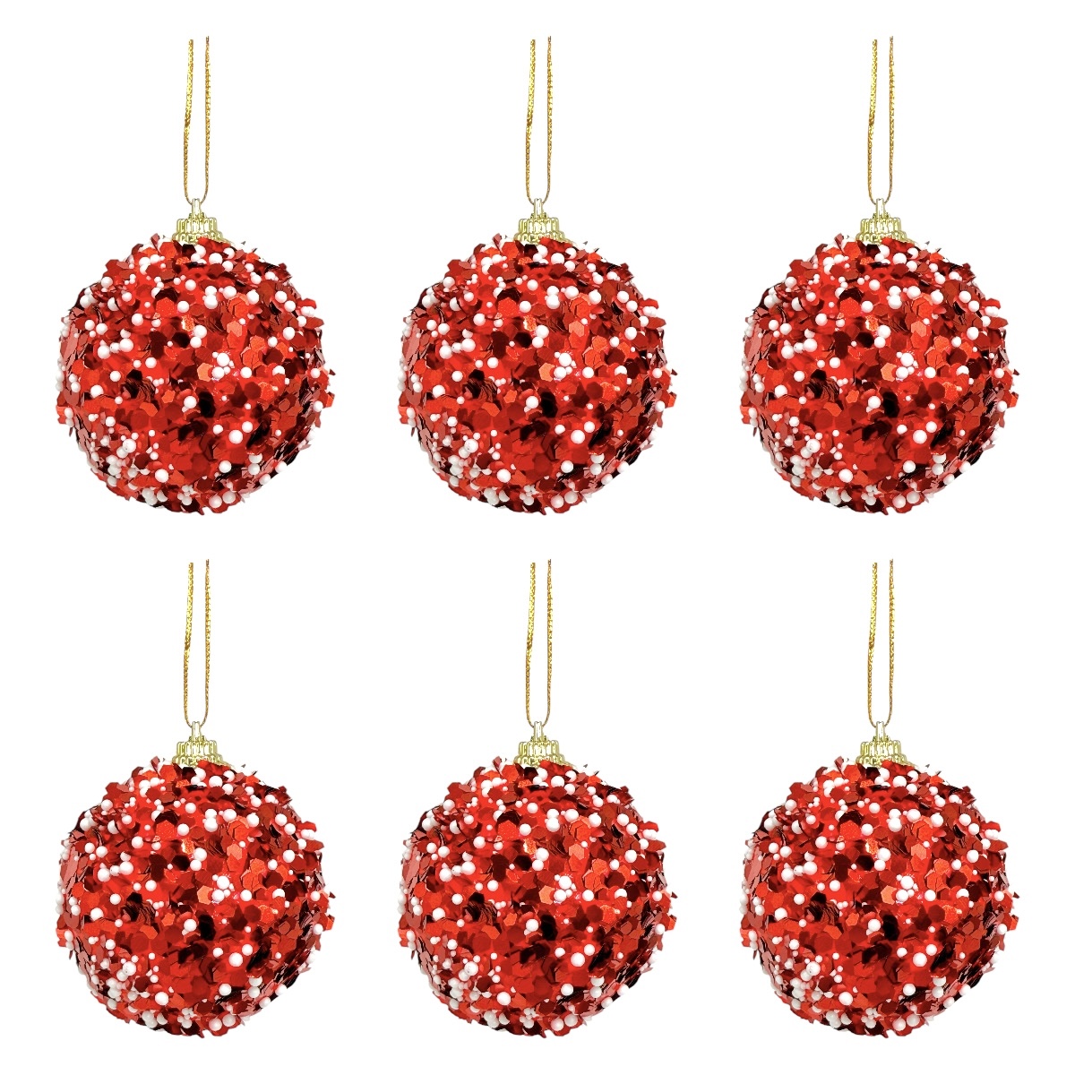 Set 6 Globuri Lux 6cm Paiete Rosii