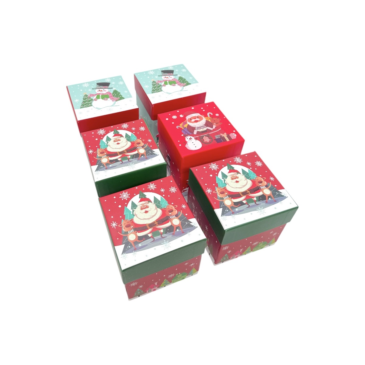Set 6 Cutii Cub 10cm Model Mixte de Craciun