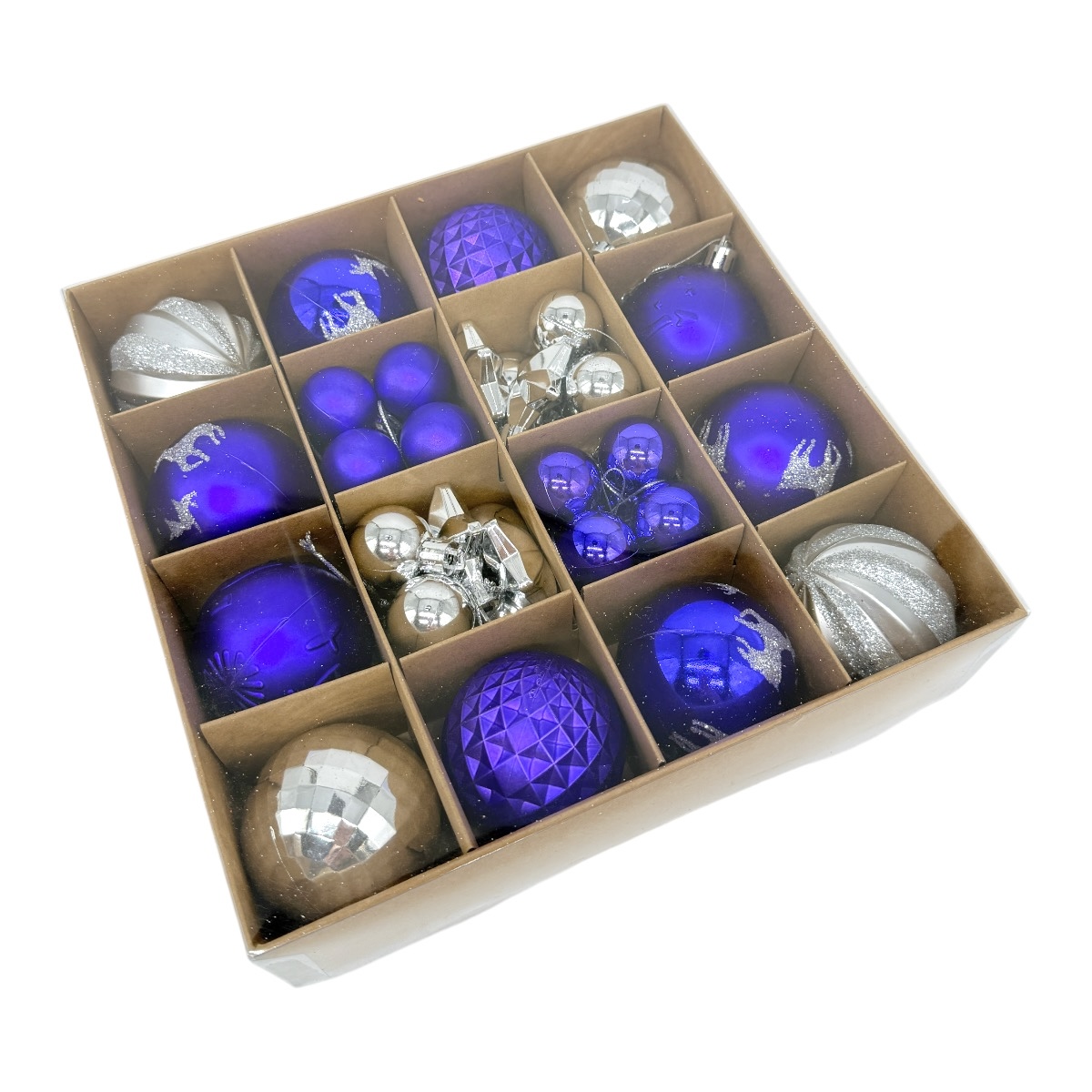 Set 44 Globuri Premium Mixte in Cutie Cadou 3.5-5.5cm Argintiu Mov