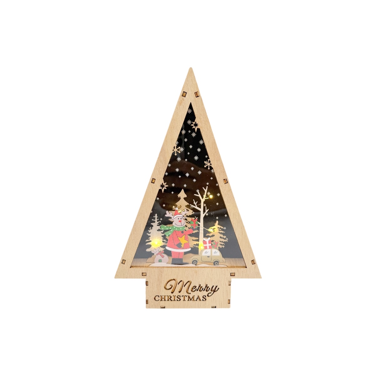 Ornament Tip Brad din Lemn cu Leduri Merry Christmas si Ren
