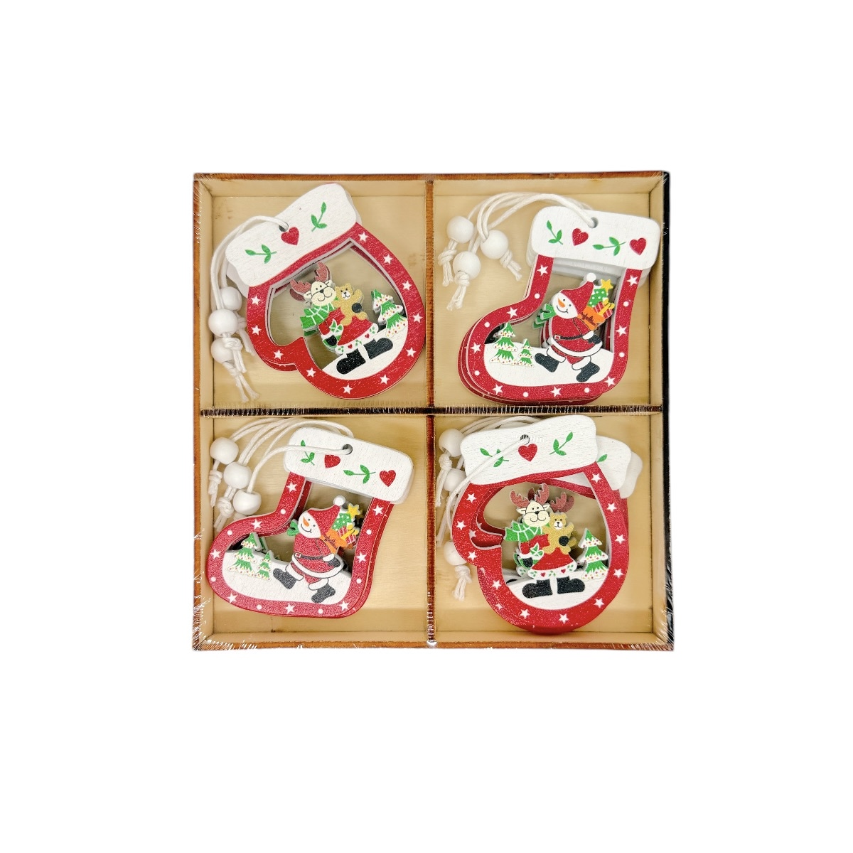Set 12 Ornamente de Craciun din lemn Soseta si Manusa