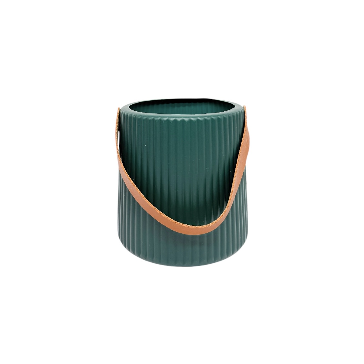 Vaza Plastic Cilindrica in Relief cu Toarta 13.5x15 Verde Pin
