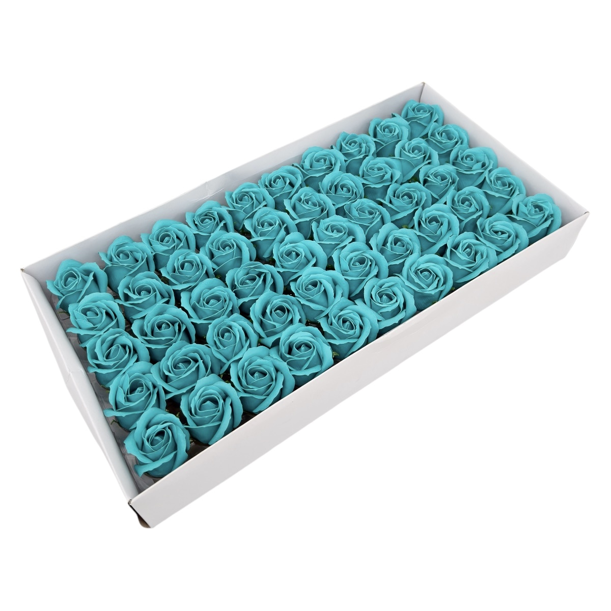 Set 50 trandafiri sapun parfumati, atingere reala, Turquoise