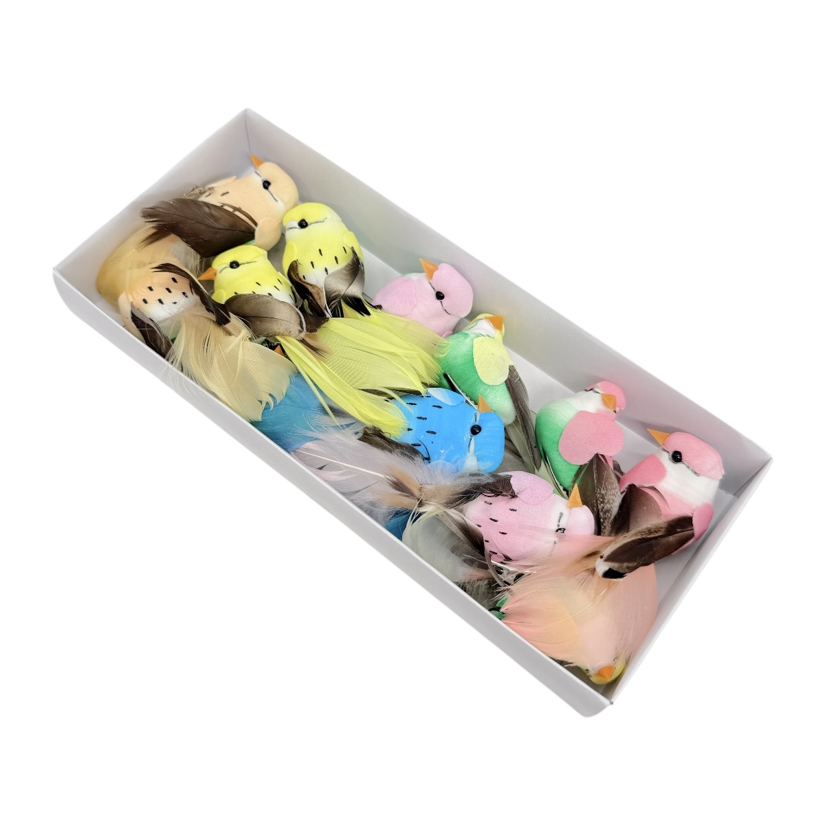 Set 12 Vrabiute Premium pe Clips Multicolore cu Pene