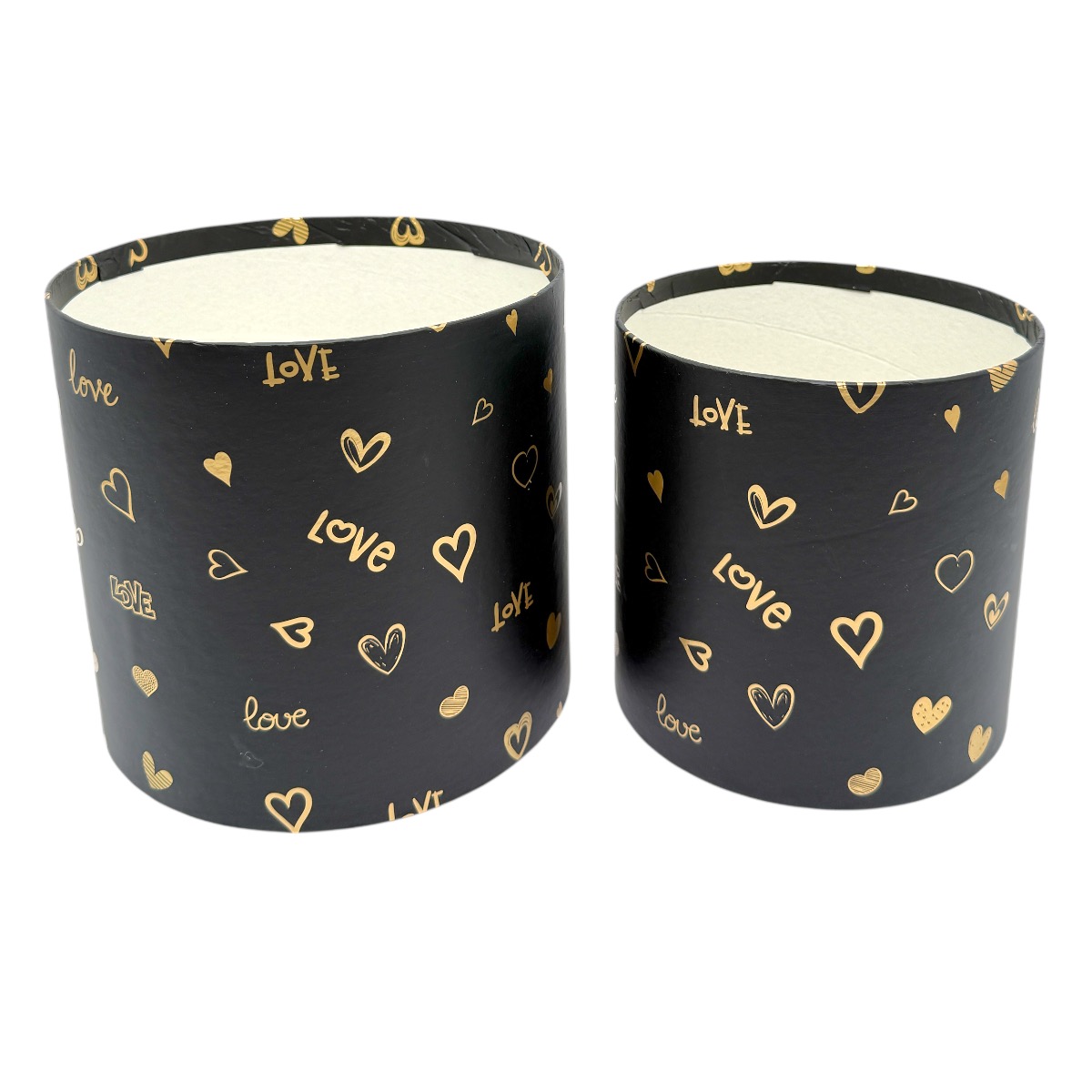 Set 2 Cutii Cilindrice Fara Capac LOVE Auriu cu Negru