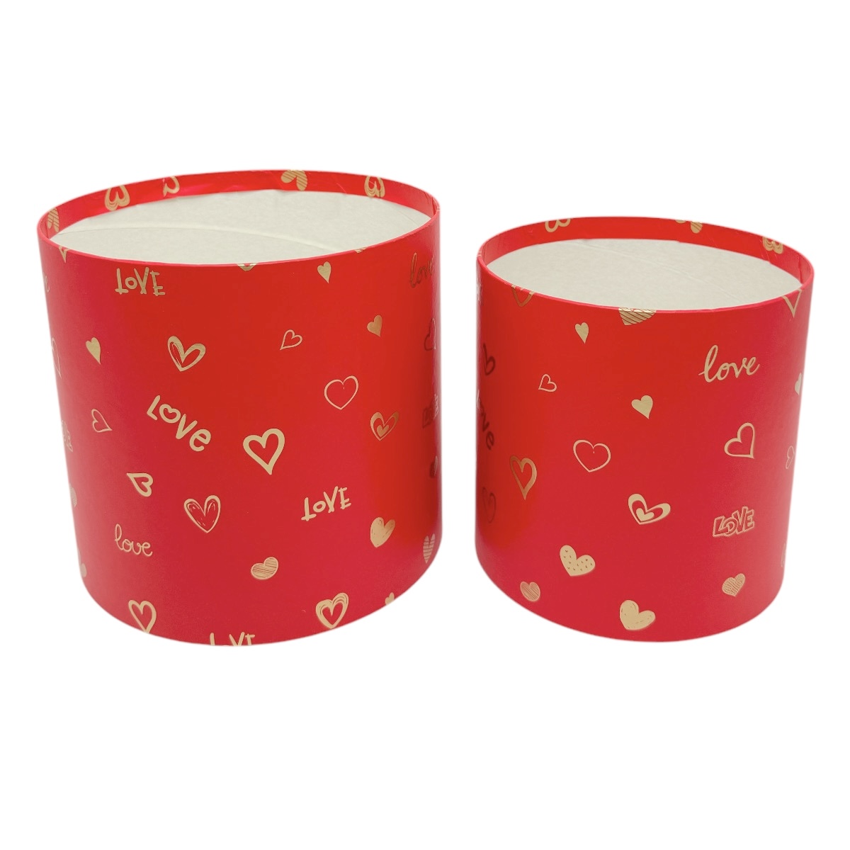 Set 2 Cutii Cilindrice Fara Capac LOVE Auriu cu Rosu