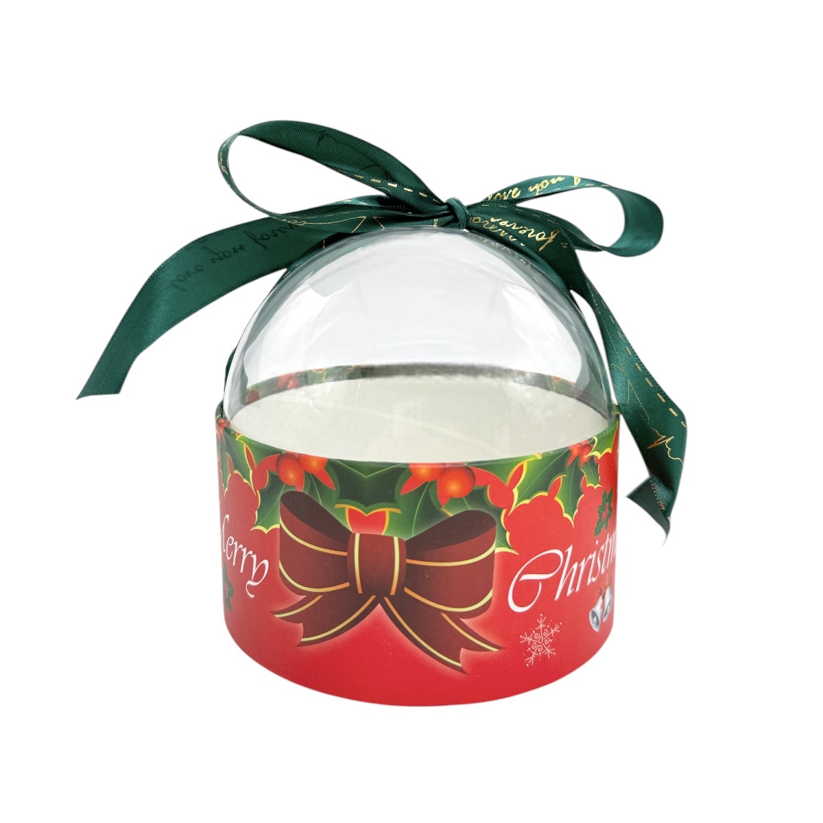 Cutie tip Dome cu Capac din Acril Merry Christmas si Funda Verde