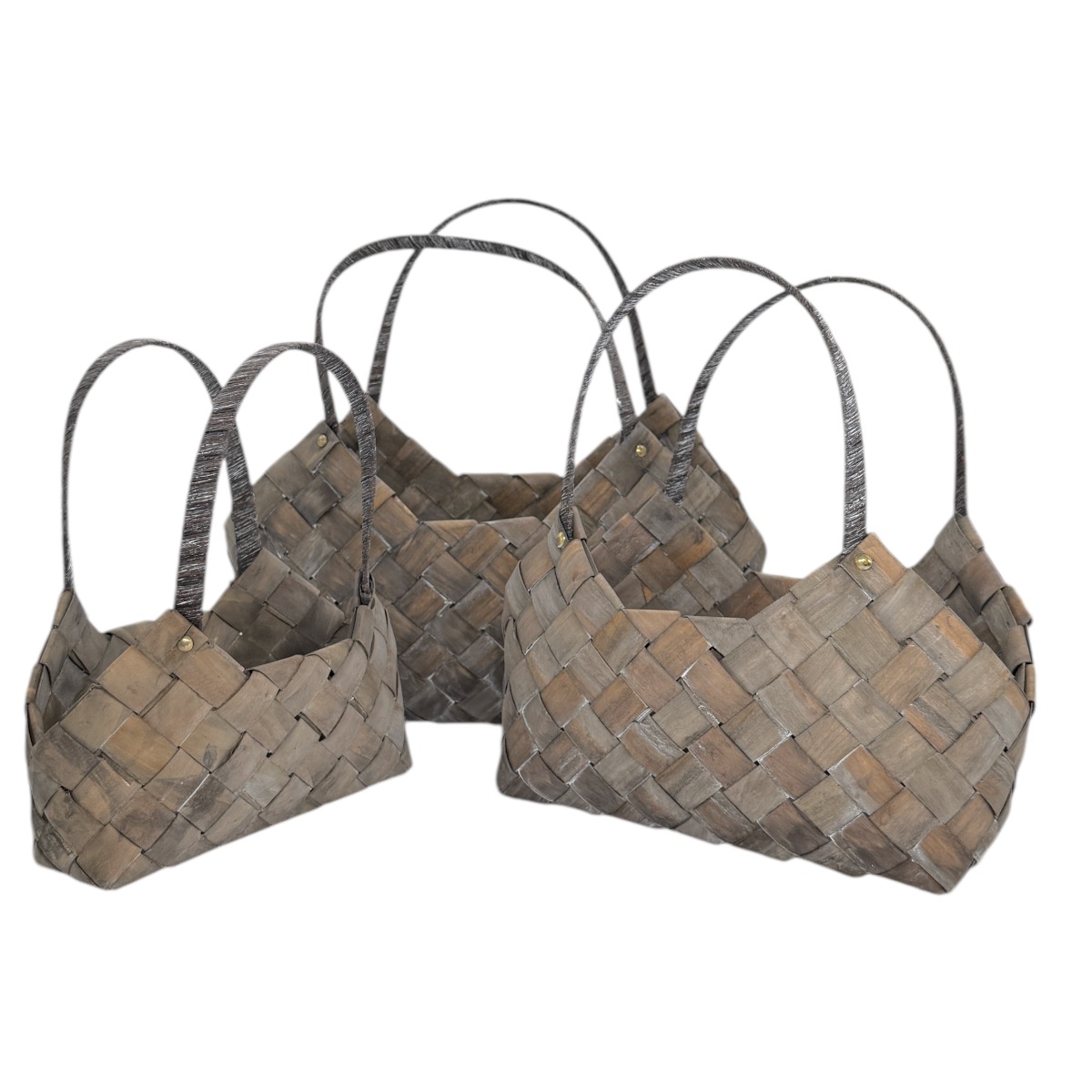 Cos Set 3 Poseta bambus Vintage Mare cu Manere Maro Albit