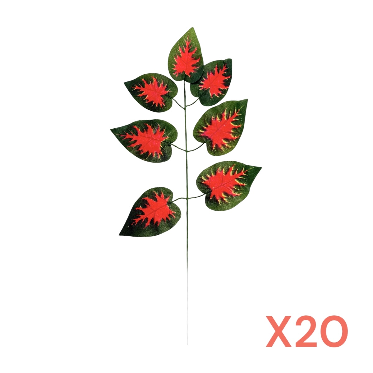 Set 20 Frunze Artificiale Pothos Verde cu Rosu