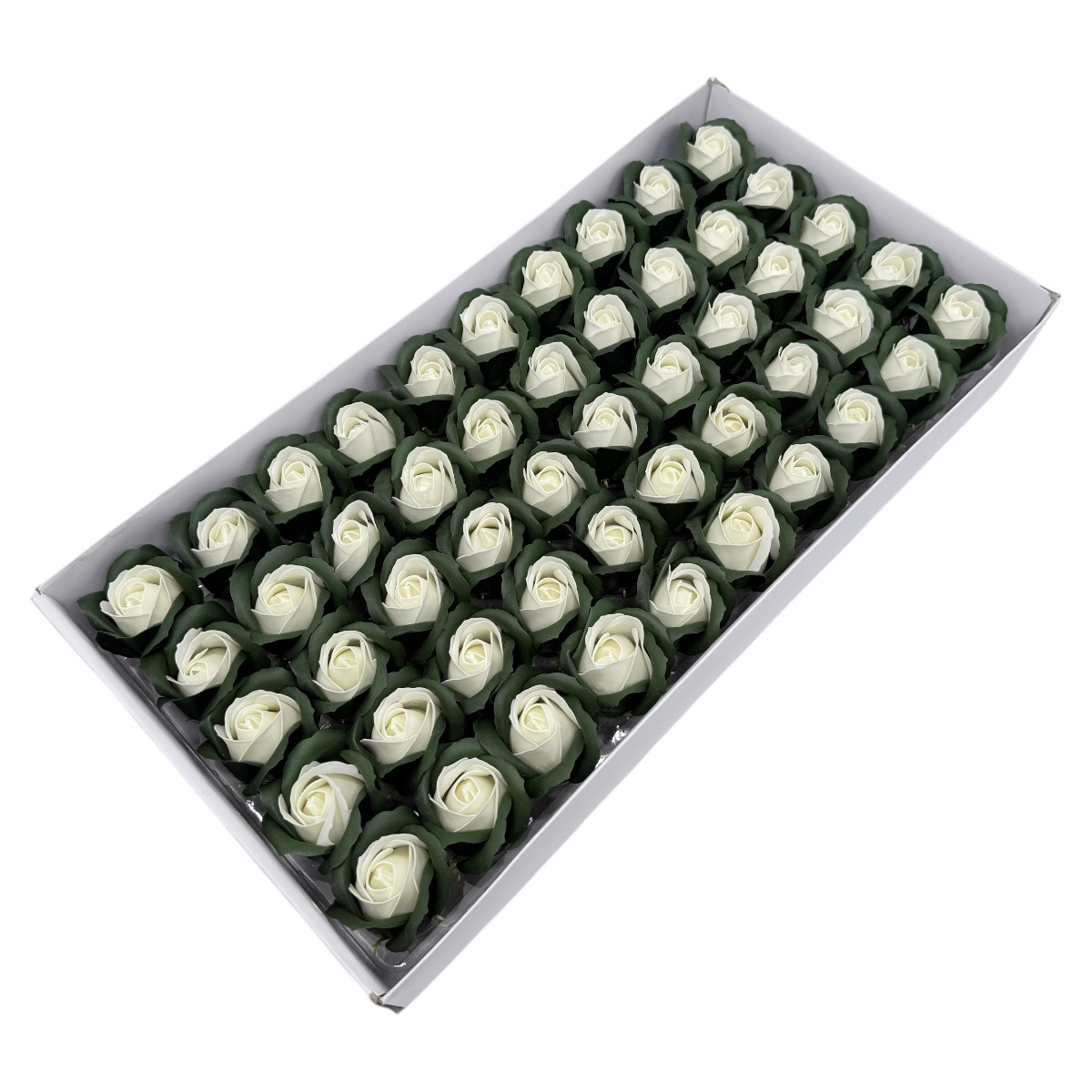 Set 50 trandafiri sapun parfumati atingere reala DUO Verde Smarald Alb