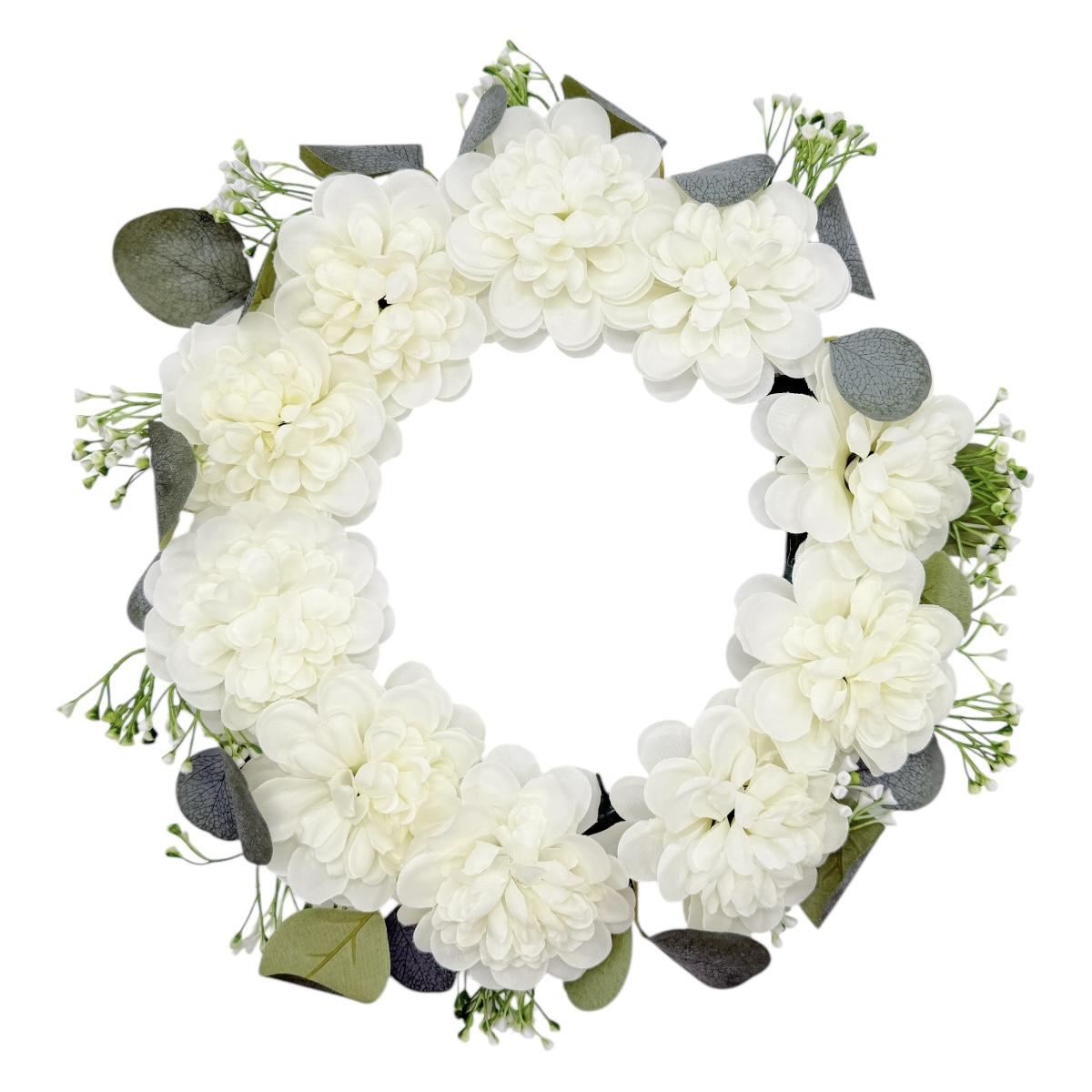 Coronita Funerara din Eucalipt Lacramioare si 10 Camelii Alb