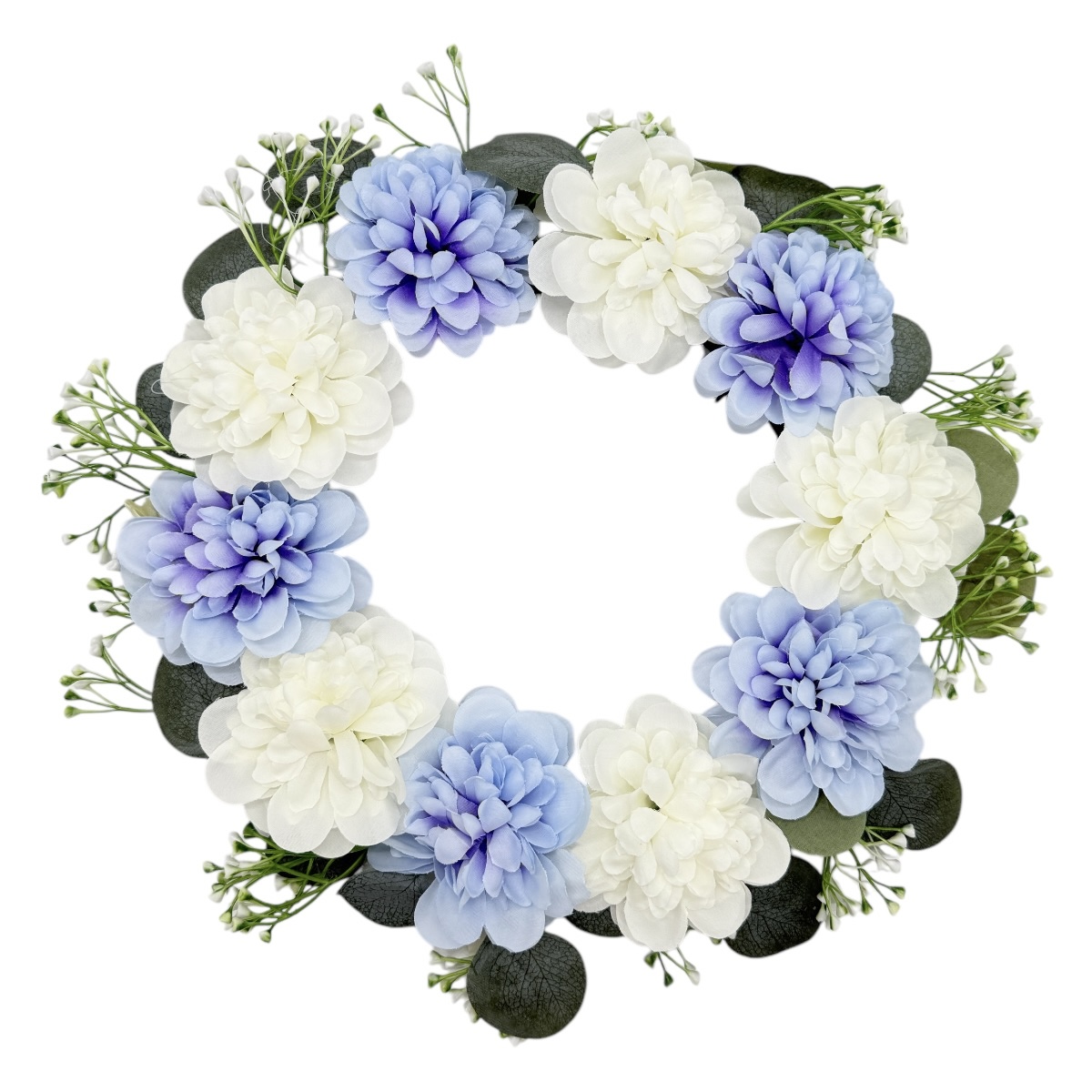 Coronita Funerara din Eucalipt Lacramioare si 10 Camelii Liliac Alb