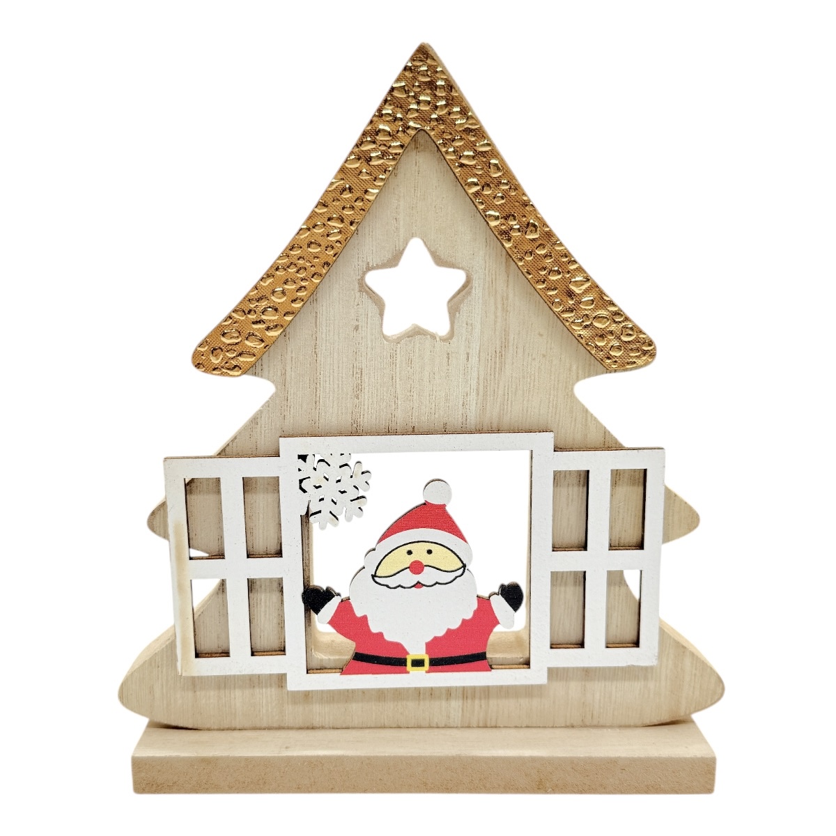 Ornament Tip Brad din Lemn Cu Mos Craciun