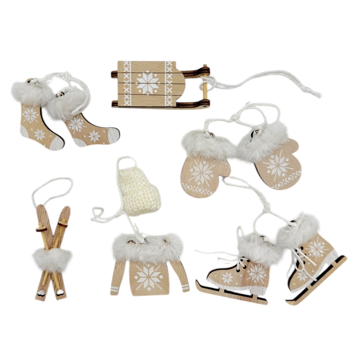 Set Mixt Ornamente de Craciun Natur cu Alb