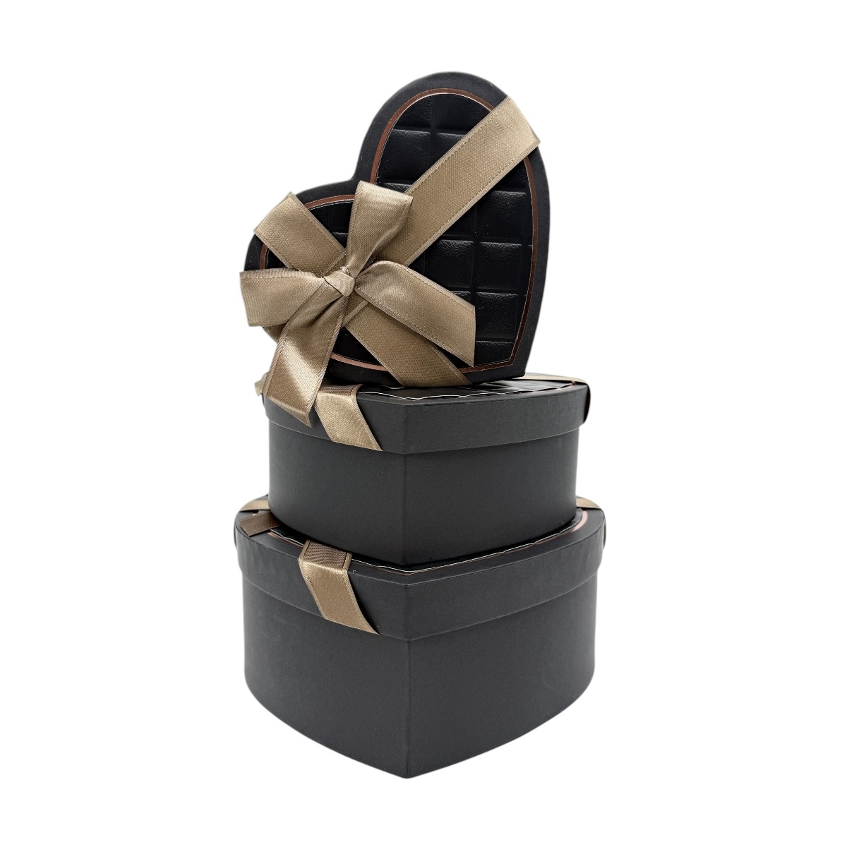 Set 3 Cutii Inima Efect Piele si Funda Negru