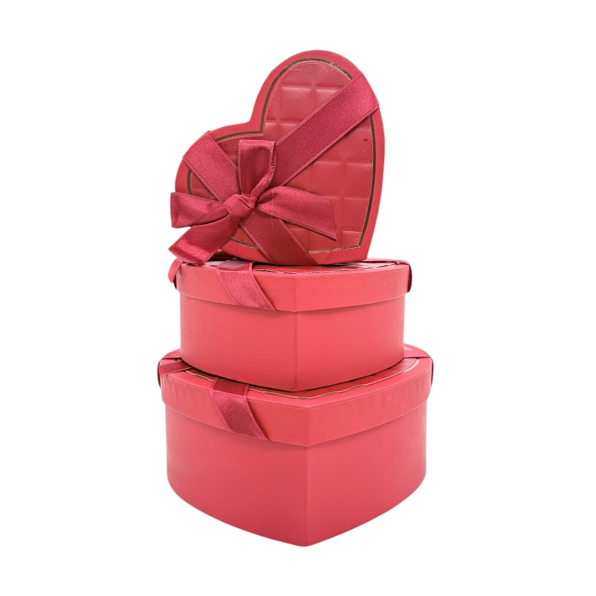 Set 3 Cutii Inima Efect Piele si Funda Rosu