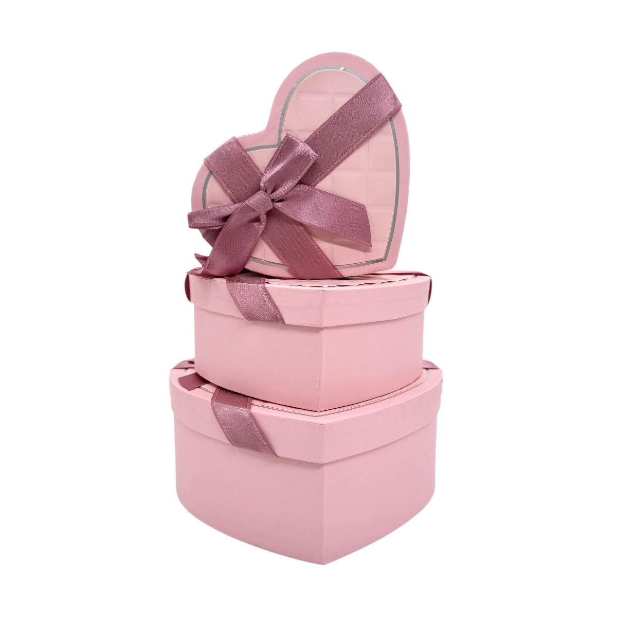 Set 3 Cutii Inima Efect Piele si Funda Roz