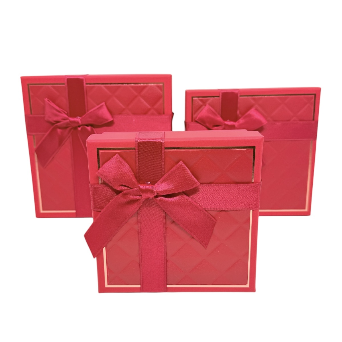 Set 3 Cutii Patrate Efect Piele si Funda Rosu