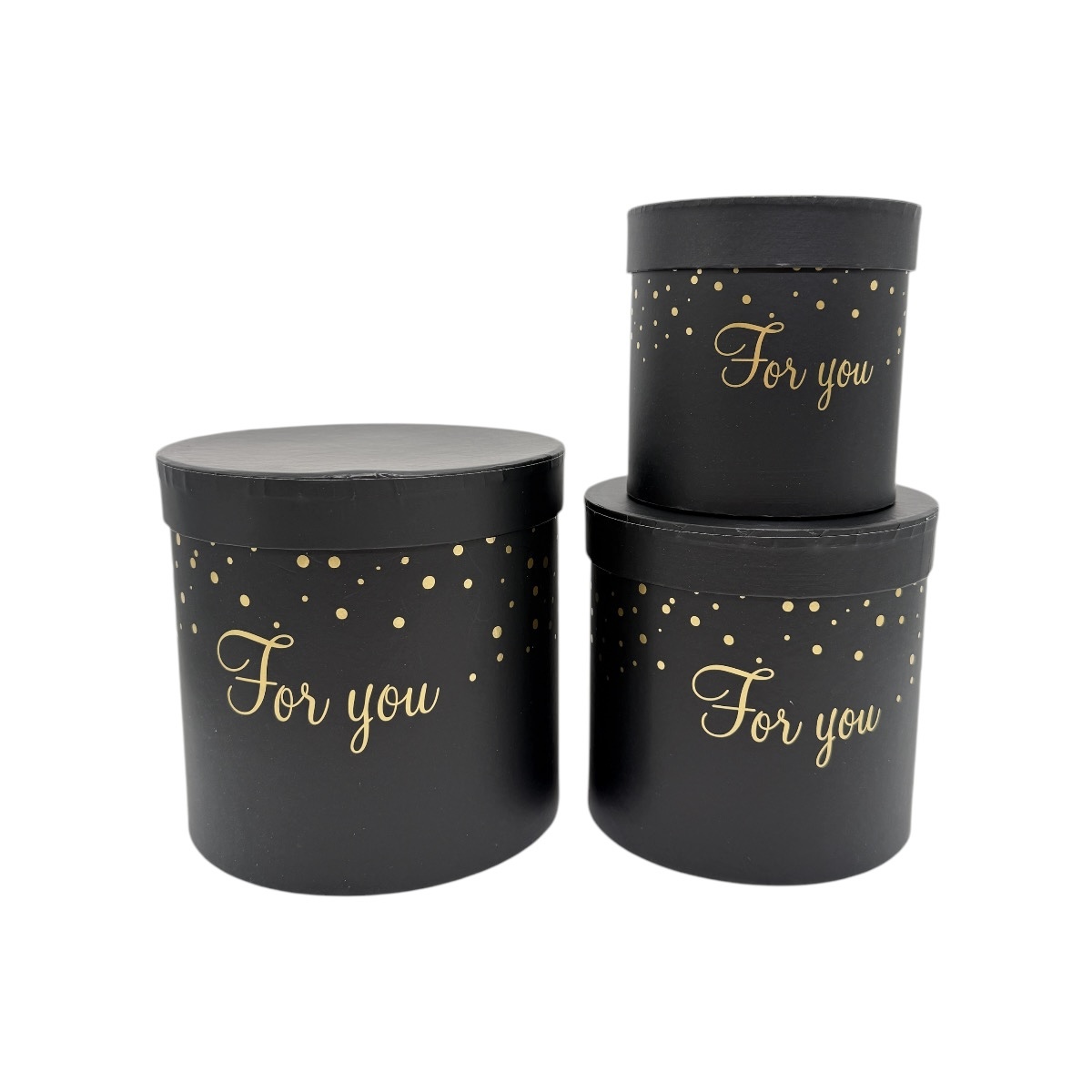 Set 3 Cutii Cilindrice cu Model Stropi Auriu For You Negru