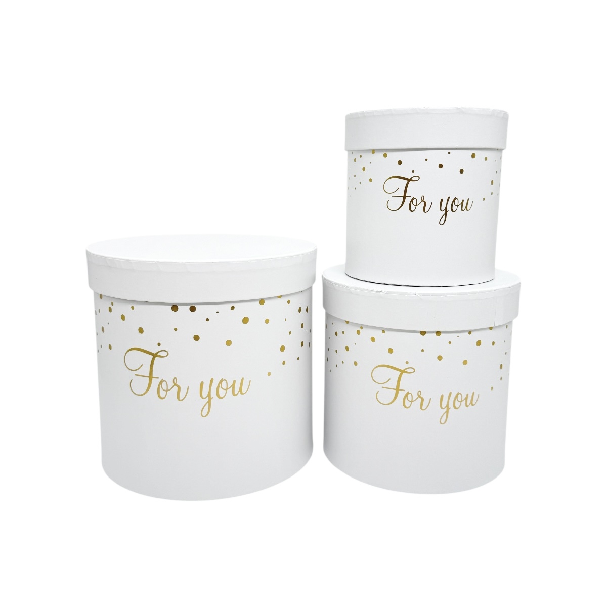 Set 3 Cutii Cilindrice cu Model Stropi Auriu For You Alb