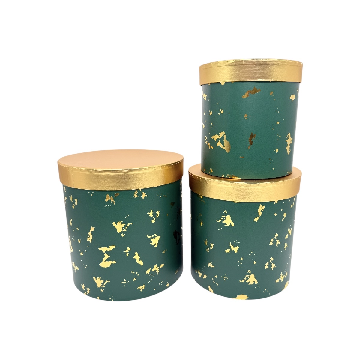 Set 3 Cutii Cilindrice cu Capac Auriu Abstract Verde Smarald