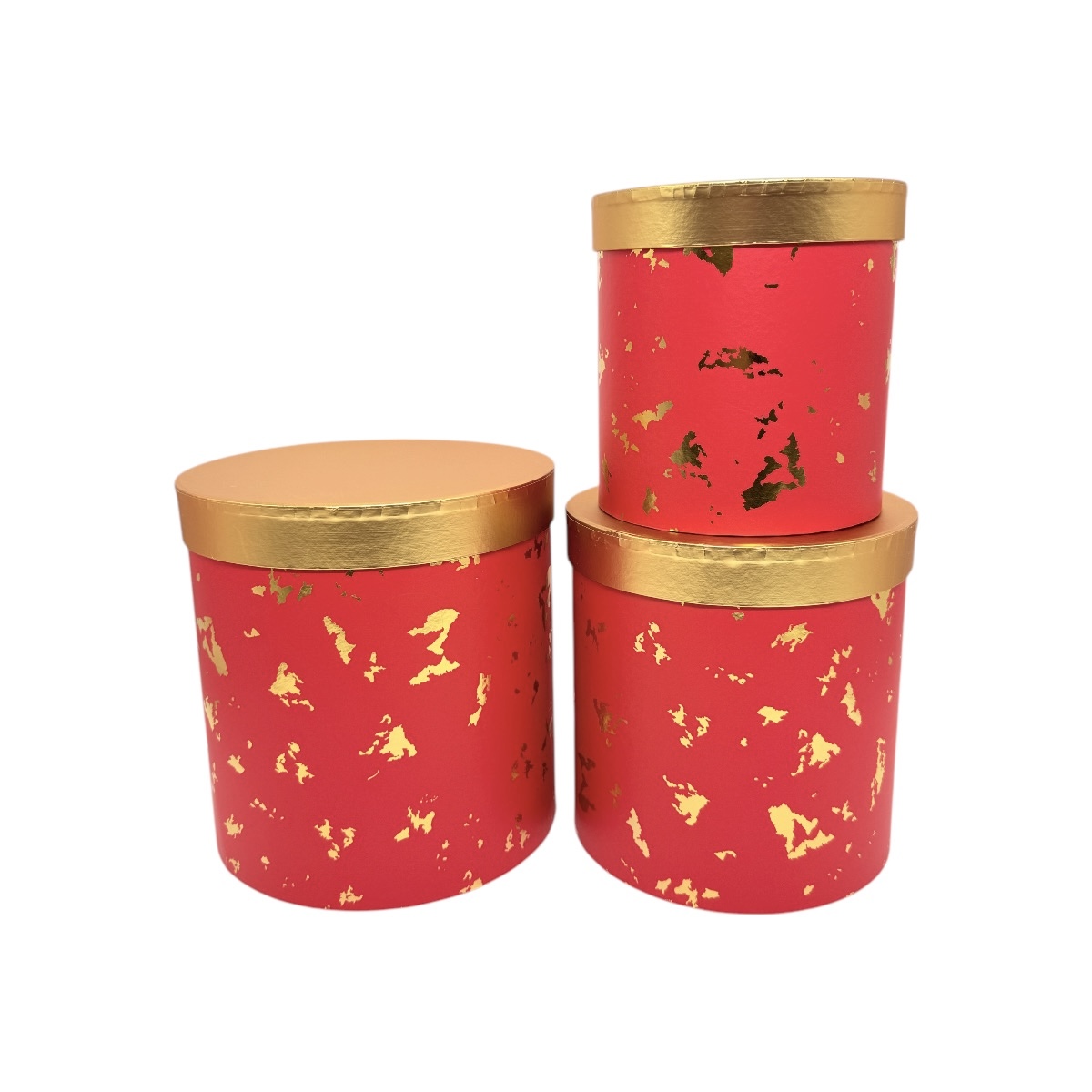 Set 3 Cutii Cilindrice cu Capac Auriu Abstract Rosu
