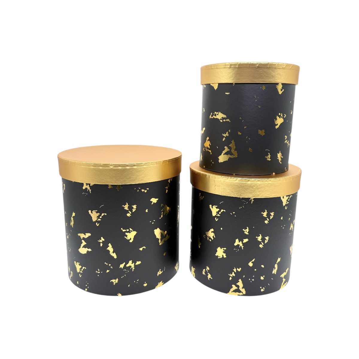 Set 3 Cutii Cilindrice cu Capac Auriu Abstract Negru